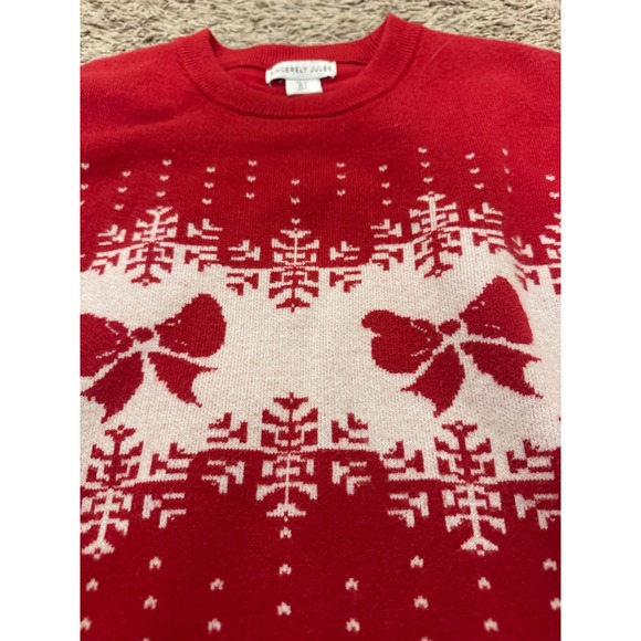 Sincerely Jules Red Fair Isle Christmas Sweater Bow Snowflake Holiday Small - Picture 4 of 4
